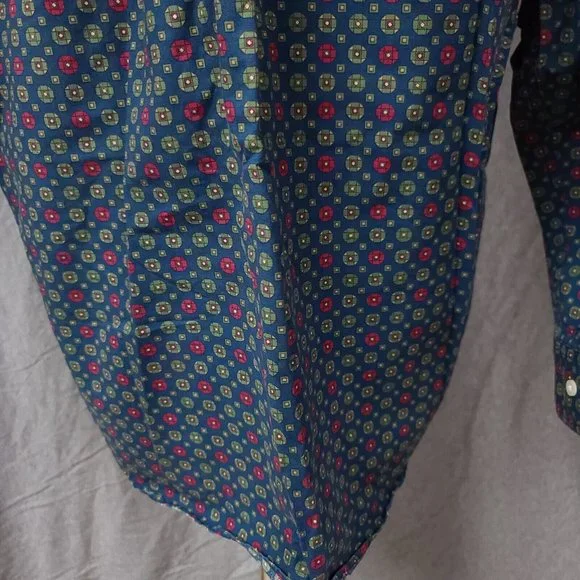 Dockers Mens Medium Blue Green Diamond Geometric Long Sleeve Button Up Shirt - Picture 8 of 11